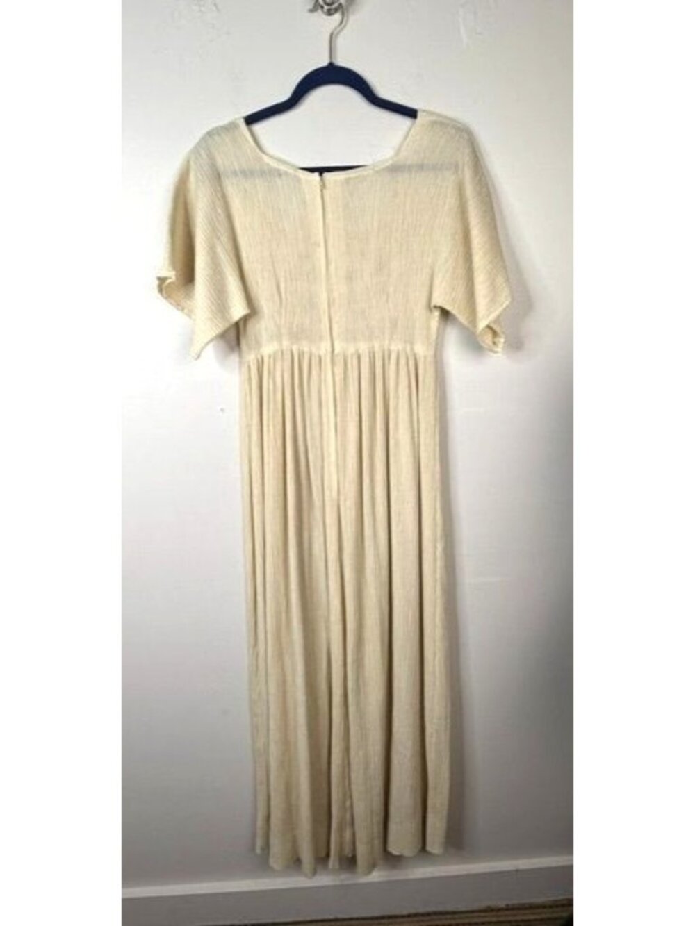 Vintage Cream Color Embroidered Bodice Short Sleeve Cottagecore Maxi Dress - Picture 6 of 6